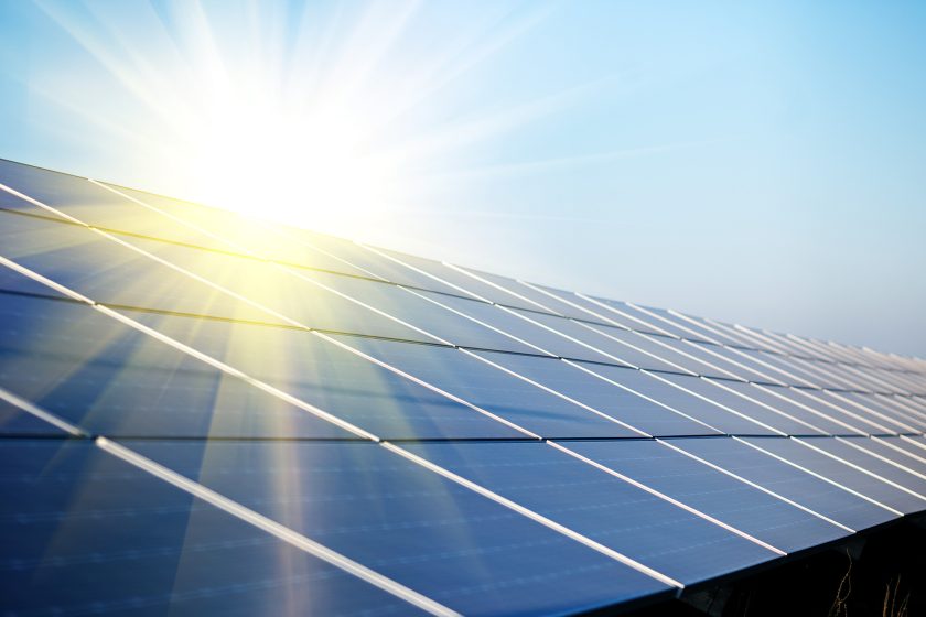 Solar panels under the summer sun
